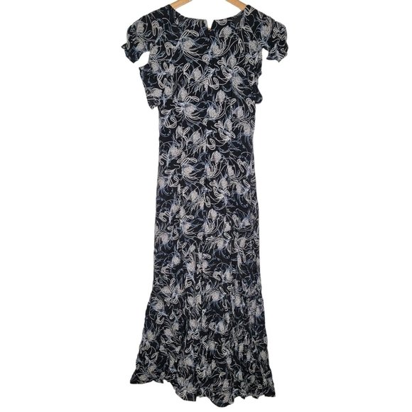 Cinq A Sept Size 4 Black Blue Button V-Neck Maxi Lisette Dress - Picture 3 of 5